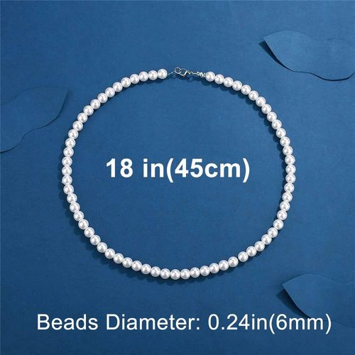 Collier De Perles Blanches Artificielles Cool,1 Pièce,Chaîne De Perles Ras Du Cou Pour Hommes Et Femmes,Bijoux À La Mode,Cadeau--6mm-18 Inch (45cm)