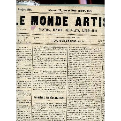 Le Monde Artiste - 14 Octobre 1865 / Premieres Representations - Departements, Etranger - Nouvelles.