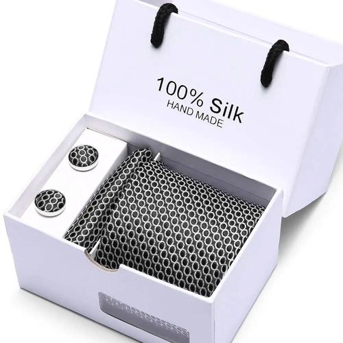 2023 100% Soie Jacquard Cravate Blanc Géométrique Cravate Hanky Bouton De Manchette Ensemble Cravates Pour Hommes Gravatas Affaires Fête De Mariage En Gros--Sb66