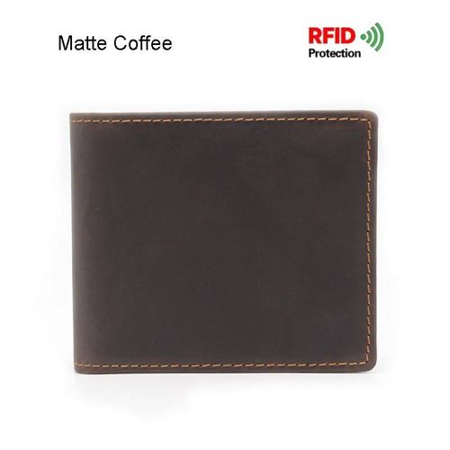 RFID bloquant les hommes huile cire peau portefeuille homme Vintage vache en cuir véritable portefeuille mâle à la main porte-monnaie court portefeuille--Matte Coffee