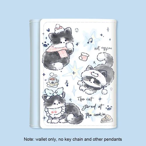 Portefeuille en cuir PU pour femme,porte-monnaie simple,3 plis,fentes multi-cartes,porte-cartes,chat mignon,chien,portefeuilles courts pour filles--Winter Cat