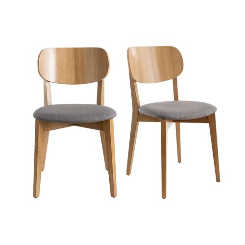Chaises vintage chêne et assise gris chiné (lot de 2) LUCIA