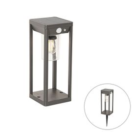 Qazqa Moderne Buiten Paaltje Donkergrijs 25 Cm Incl. Led En Solar - Sonne Aluminium /Plastique Gris Foncé Oblongue / Extérieur / Jardin / Luminaire / Lumiere / Éclairage Led (Non...