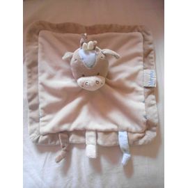 Peluche Doudou Plat Carré Beige Marron Bleu Chèvre Vache Girafe Cheval Ane Zebre ??? Nattou Noeuds Attache Tétine
