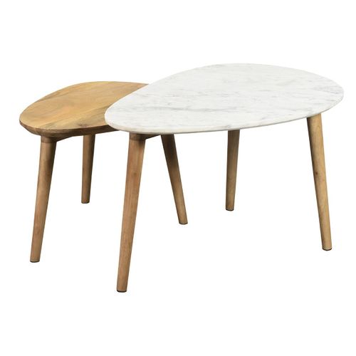 Tables Basses Gigognes Marbre Blanc Et Manguier (Lot De 2) Evy