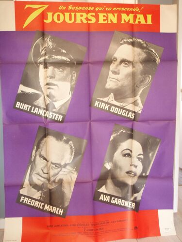 Sept Jours En Mai - 1963 - Affiche Originale Pliée 120 X 160 - John Frankenheimer - Burt Lancaster -  Kirk Douglas - Ava Gardner
