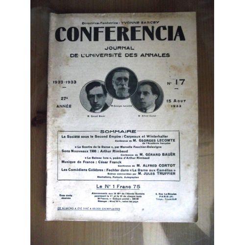 Conferencia N° 17 1932/1933 15 Août 1933 La Société Sous Le Seconde Empire Carpeaux Et Winterhalter
