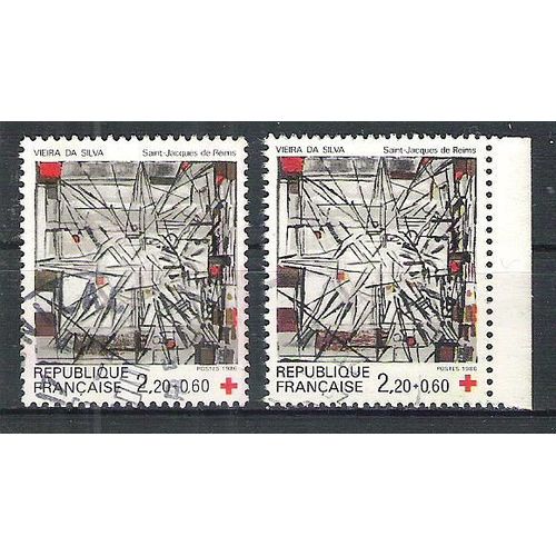 France, 1986, Au Profit De La Croix-Rouge (Vitrail), N°2449 + 2449a, Oblitérés.