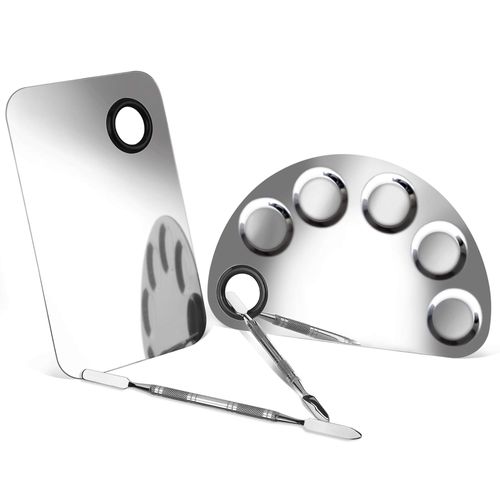 Palette De Maquillage En Acier Inoxydable Avec Spatule Professionnelle Pour Mélanger Fards À Paupières, Rouges À Lèvres Et Autres Cosmétiques - Dimensions: 18.6 X 13 X 5 Cm, Poids: 0.261 Kg 