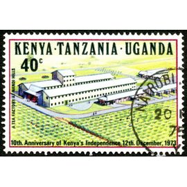 Timbre Oblitéré Kenya - Tanzania - Uganda, 10th. Anniversary Of Kenya's Independence 12th December, 1973, A Tea Factory At Nandi Hills, 40 C