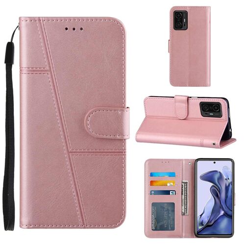 Coque Pour Xiaomi Mi 11t Pro Avec Porte Cartes,Housse En Cuir Pu Pochette Portefeuille Magnétique Etui De Protection,Antichoc Housse Rabat Clapet Pour Xiaomi Mi 11t Pro,Rose