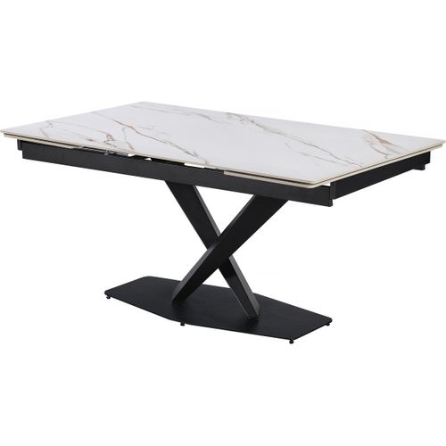 Table À Manger Extensible En Céramique 6 À 10 Personnes "Silence" - Blanc Marbré Gold