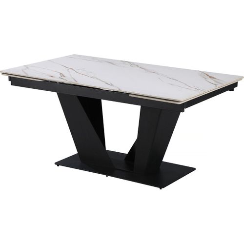 Table À Manger Extensible En Céramique - 160/240 Cm - 6 À 10 Personnes "Nova" - Blanc Marbré Gold