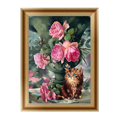 Diy 5d Diamond Flowers For Cat Embroidery Painting For Cross Stitch Art Craft Ho