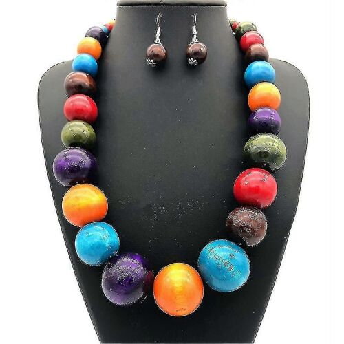 Collier De Femmes Ensemble Ethnique Coloré Collier De Femmes De Chaîne De Perles En Bois Pour Le Cadeau D'anniversaire