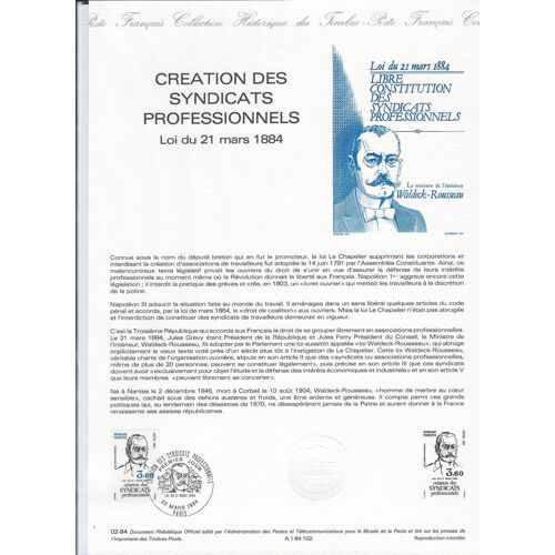 France 1984 - Document Philatélique - Création Des Syndicats Professionnels - 3.60f - 02-84 - A 1 84 102