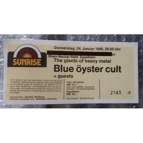 Ticket Billet Place Concert Blue Oyster Cult 1980 Allemagne