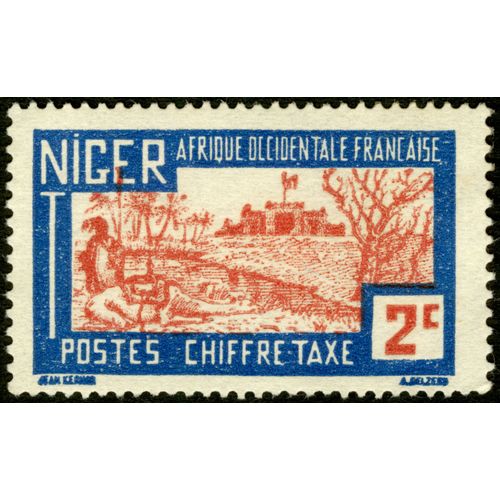 Timbre Niger, Afrique Occidentale Française, Postes, Chiffre-Taxe, 2 C