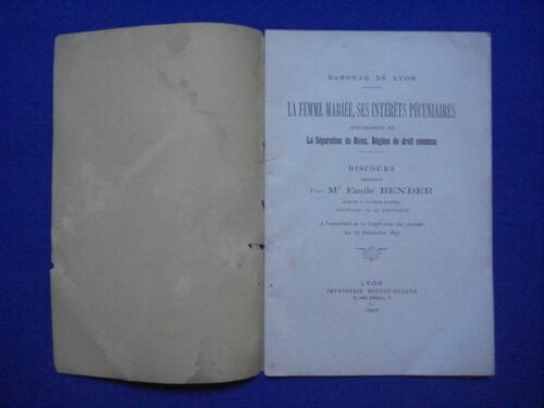 La Femme Mariée Ses Intéreèts Pécuniaires Spécialement De La Séparation De Biens, Régime De Droit Commun (Envoi)