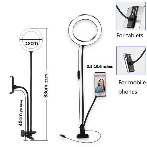Support de lampe de 20 cm 1 - Support de montage monopode Flexible avec anneau LED, lampe Flash, trépieds de table avec support de téléphone portable pour blogueurs vidéo