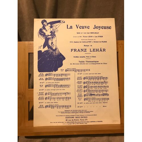 Franz Lehar La Veuve Joyeuse N°6 Bis Valse Partition Chant Piano Ed. M. Eschig