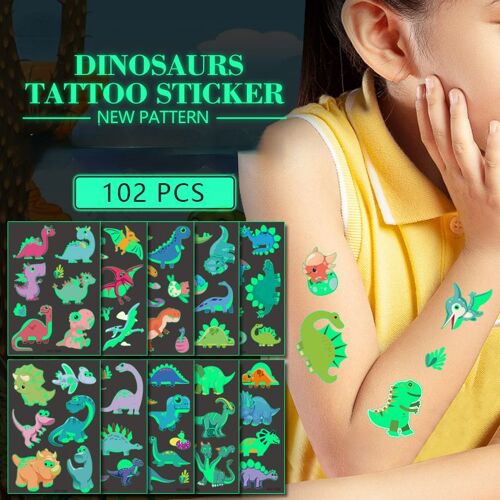 Tatouage Autocollant De Peinture De Dinosaure Lumineux Populaire, Dessin Animé Pour Enfants Filles, Tyrannosaure Amusant, Imperméable, Jouets Fluorescents Temporaires