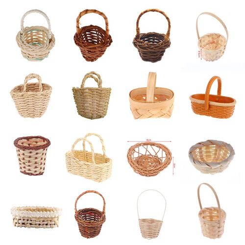 Mini Panier De Rangement Pour Maison De Poupée, Panier En Bambou, Rotin, Cadre En Fer, Tissé À La Main, Légumes Et Aliments, Pour Décoration, 1/12