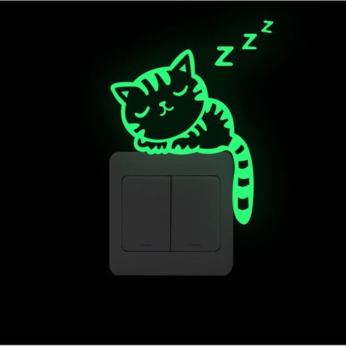 Autocollant Mural Vert Fluorescent, Lune Féerique, Étoiles, Décoration De Maison, Jouets, Peinture Lumineuse, Dessin Animé, Interrupteur, Brille Dans Le Noir, Chat