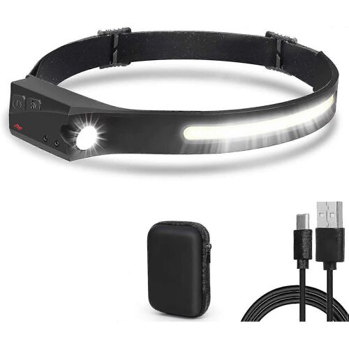 Lampe Frontale, Super Bright 350 Lumens 6-Mode Capteur Phare, Usb Rechargeable Ipx6 Waterproof Réglable Cob Headlamp, Pour Camping Pêche Jogging Et H