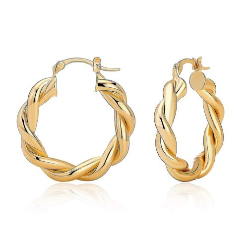 Boucles D'Oreilles En Or Torsadé Pour Femmes Épais Cerceau Hypoallergénique