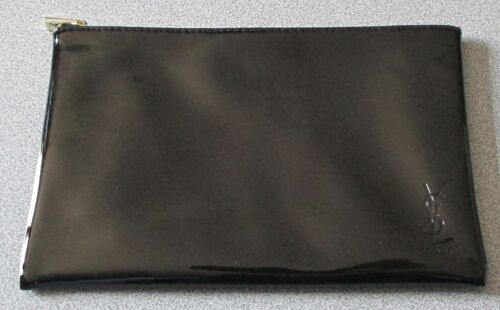 Trousse Plate Beauté-Grand Modèle-Noir Brillant-Zippée Dorée-Extérieur 100%Polyuréthane-Intérieur Doublé 90%Polyester/10%Coton-24x15cm-Article Promotionnel 100% Authentique-Vendue Vide
