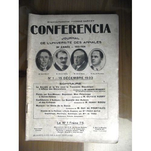 Conférencia N°1 15 Décembre 1933 La Société Et La Vie Sous La Troisième République