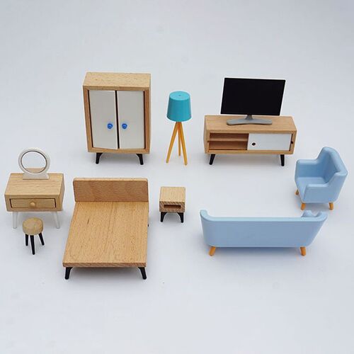Meuble Miniature Pour Maison De Poupée 1:12, Meuble De Salon, Meuble Tv, Banc, Table De Rangement, Étagère, Lampe De Lit, Canapé