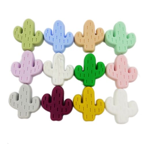 Anneau De Dentition En Silicone Pour Bébé, 10 Pièces, Dessin Animé Fleur Cactus, Perles De 15mm, Collier De Dentition Pour Bébé, Diy, Qualité Alimentaire