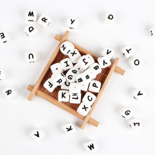 Anneau De Dentition En Silicone Pour Bébé, 26 Pièces, Perles Alphabet À Mâcher Pour Nom Personnalisé, Collier De Dentition À Faire Soi-Même, 12mm