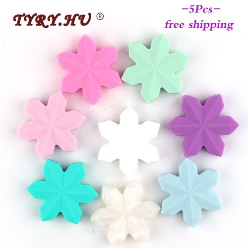 Anneau De Dentition En Silicone, 5 Pièces, Dessin Animé Flocon De Neige Perles De Qualité Alimentaire Bébé, Morsures De Silicone Sans Bpa Rongeurs Bricolage Bébé Collier De Dentition