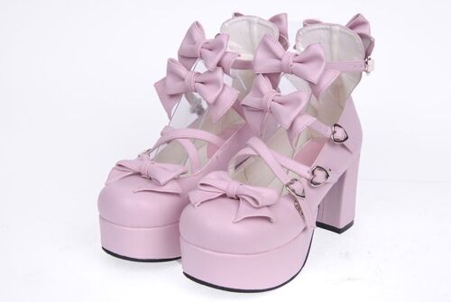 Paire De Chaussures Ballerines Plateforme Talons Mary-Jane Style Lolita Sweet Gothique Classique Country Hime Kawaii Mignon Salon Anime Manga Collection Black Sugar Cosplay Déguisements Boutique Paris