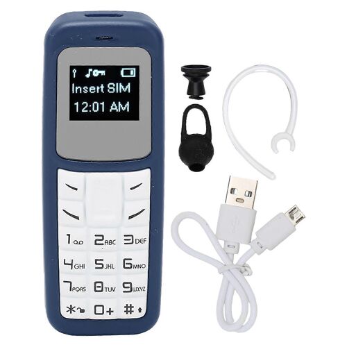 Mini téléphone portable petit téléphone portable Bluetooth casque composeur avec crochet d'oreille Support SIM 0.66inch bleu