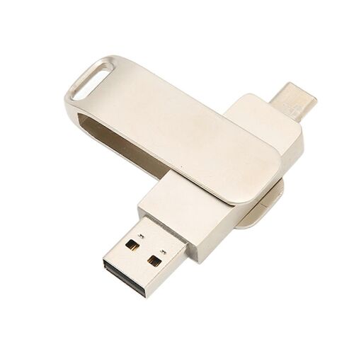 Phone Memory Stick USB 3.0 Type C 2 en 1 Clé USB portable rotative en métal pour tablettes Stockage d'images Argent 128 Go