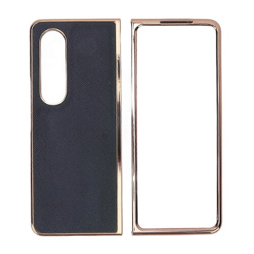 Mobile Phone Case Nano Electroplated Cowhide Cross Grain Phone Protective Cover For Samsung Galaxy Z Fold 4 Blue