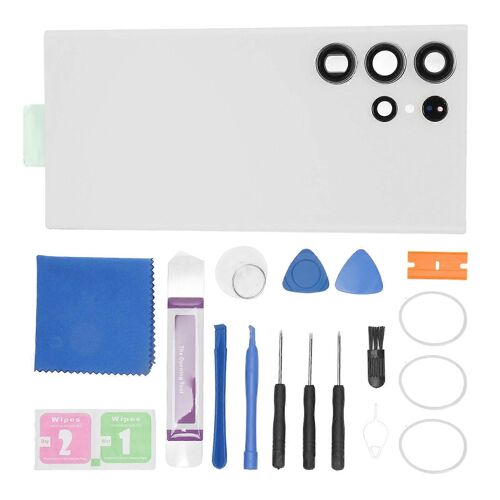 Couvercle en verre arrière de remplacement avec objectif d'appareil photo préinstallé et kit d'outils de réparation pour Samsung Galaxy S23 Ultra White