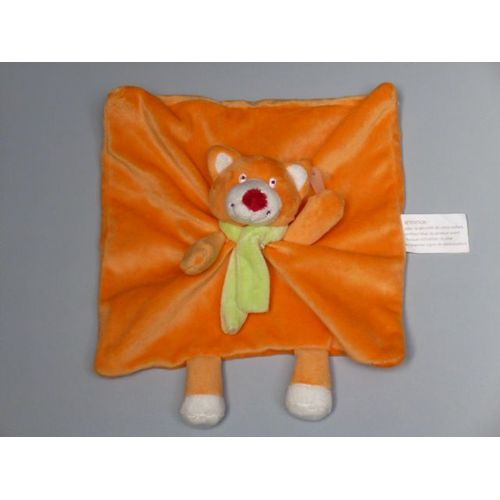 Doudou Plat Renard/Ours Orange, Foulard Vert, Kimbaloo