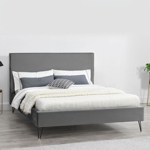 Lit 140 x 190 cm en velours gris et noir RIVERSIDE