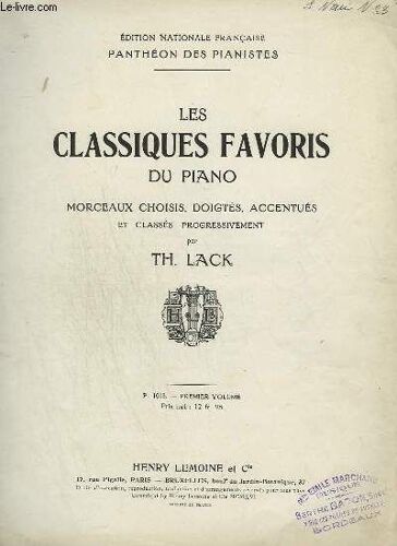 Les Classiques Favoris Du Piano - Premier Volume