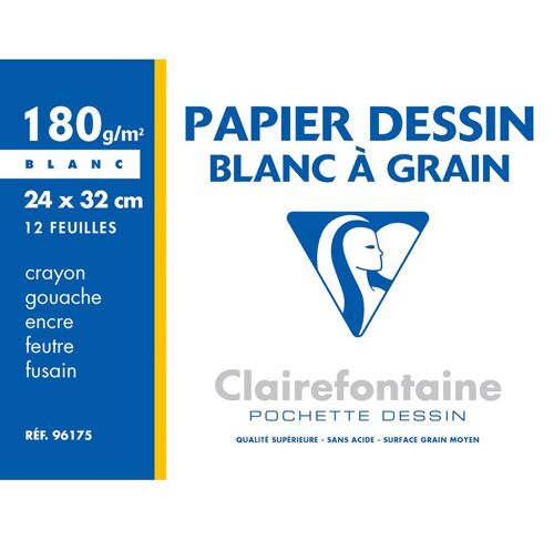 Clairefontaine  Pochette Dessin À Grain 24x32 12f 180g