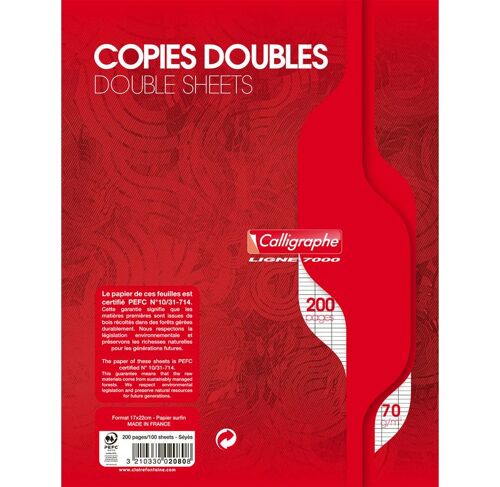 Clairefontaine  Copies Doubles Non Perf. S/Film 17x22 200p Séyès 70g