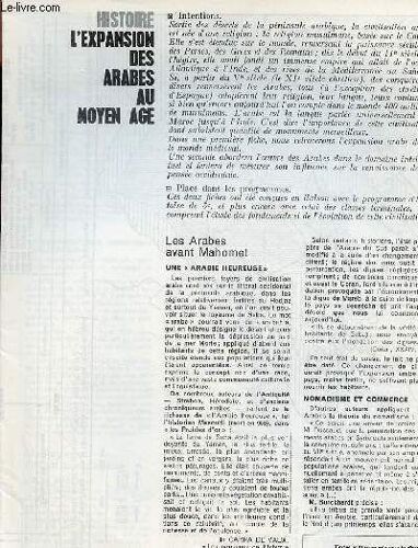 L Expansion Des Arabes Au Moyen Age - Histoire Textes Et Documents Pour La Classe N°26 5 Décembre 1968.