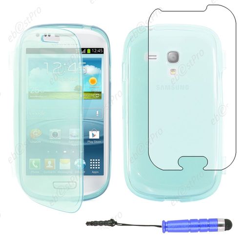 Samsung Galaxy S3 Iii Mini I8190 : Coque Silicone Gel Portefeuille Format Livre Tpu Etui Housse Couleur  Bleu + Film D'écran