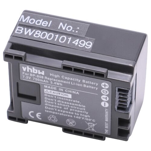 vhbw 1x Batterie compatible avec Canon Vixia XA20, XA10, HG20, HG21, HF S30 caméra vidéo caméscope (750mAh, 7,2V, Li-ion) avec puce d'information