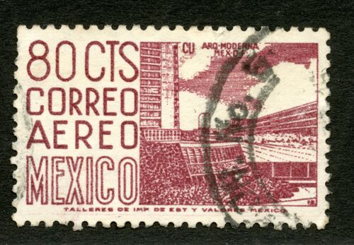 Timbre Oblitéré Mexico, Correo Aereo, Cu, Arq-Moderna Mex-D-F, 80 Cts